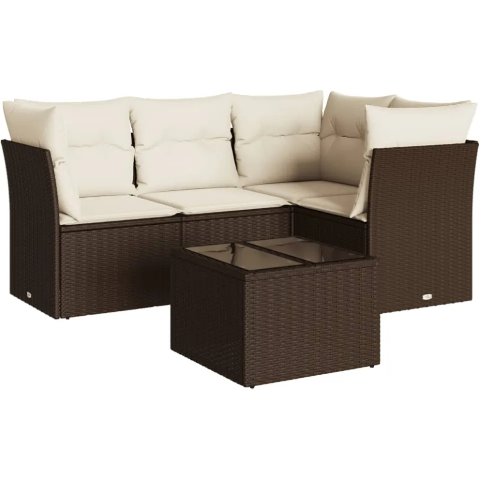 vidaXL 5-delige Loungeset met kussens poly rattan bruin