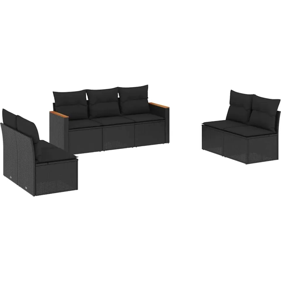 vidaXL 7-delige Loungeset met kussens poly rattan zwart, foto 3