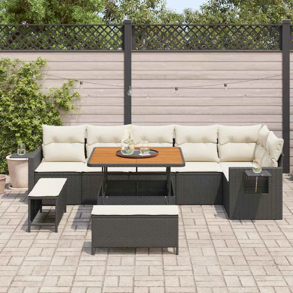 vidaXL Tuinbankenset 11 st Zwart en Crème poly rattan, foto 3