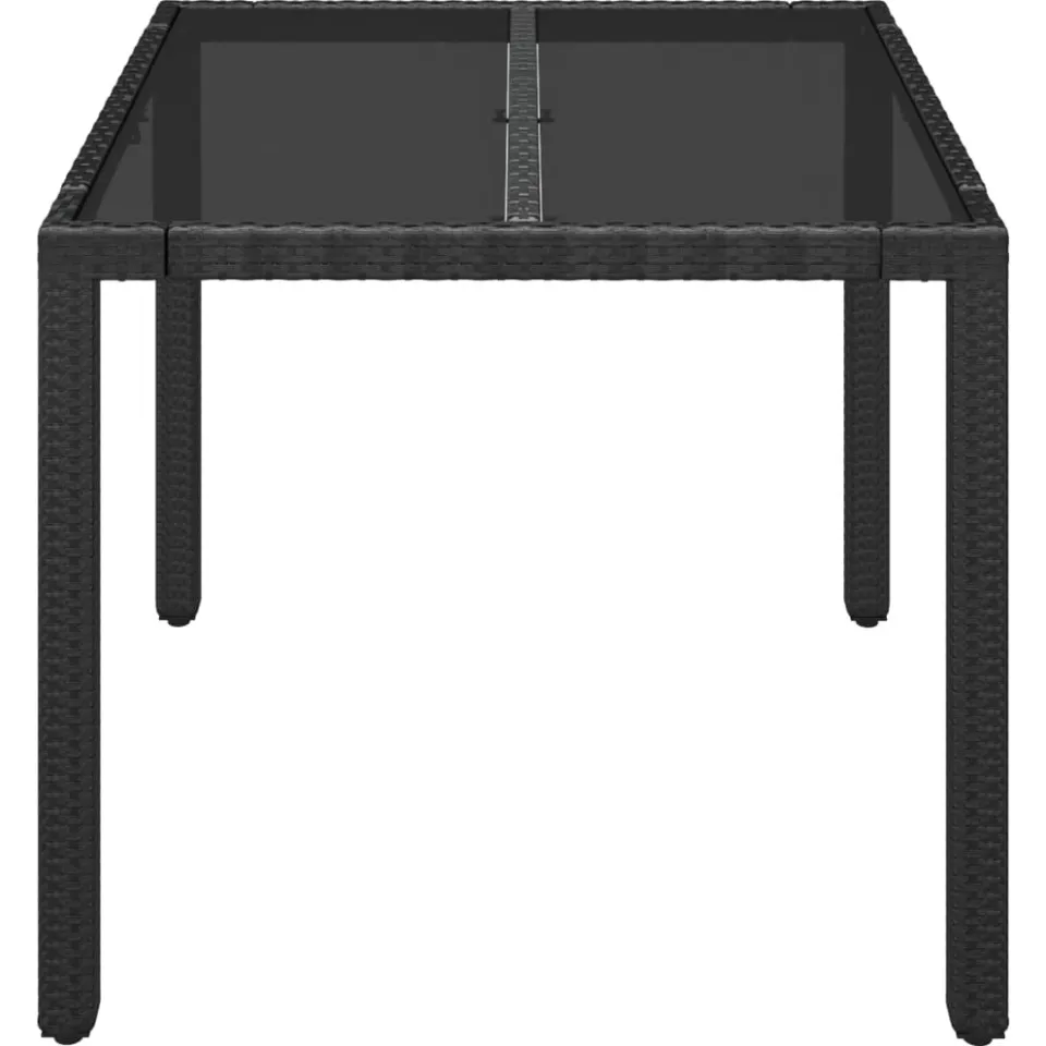 vidaXL Tuintafel met glazen blad 90x90x75 cm poly rattan Zwart