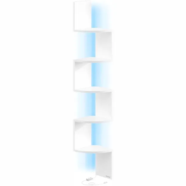 Songmics Hoekplank – Met LED-verlichting – Veelzijdige wandplank met planken Wit