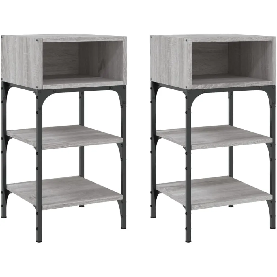 vidaXL Nachtkastjes 2 st 35x34,5x70 cm bewerkt hout grijs sonoma eiken, foto 3
