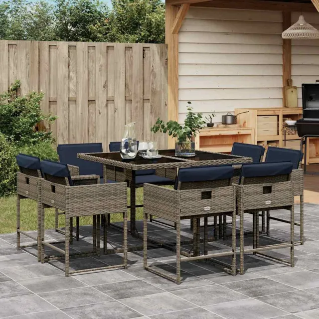 vidaXL 9-delige tuinset met kussens, grijs polyrotan, foto 2