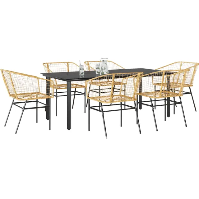 vidaXL 7-delige Tuinset poly rattan glas bruin