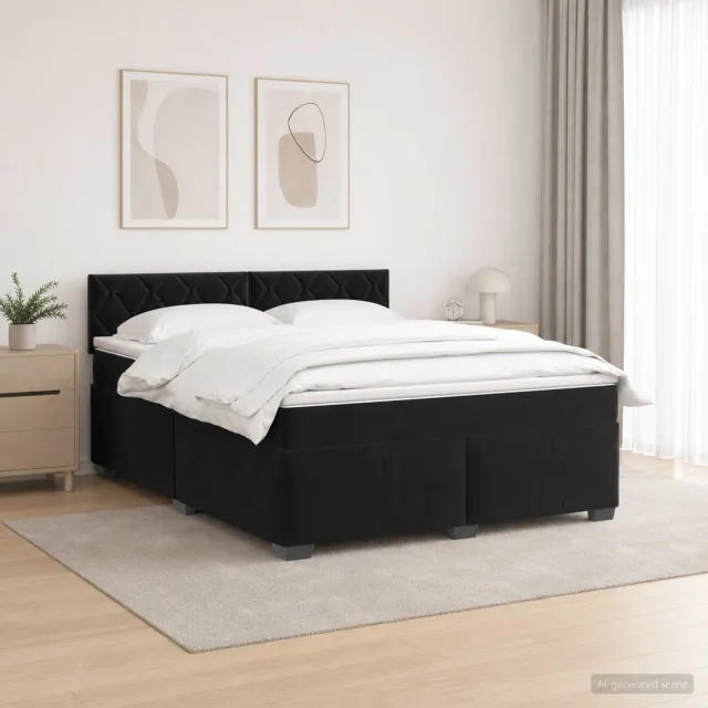 vidaXL Boxspring Bed met Matras en LED Zwart 140 x 190 cm fluweel