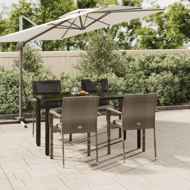 vidaXL 5-delige Tuinset met kussens poly rattan zwart en grijs, foto 2