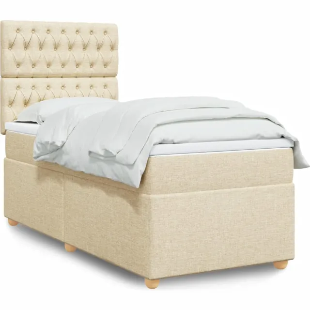 vidaXL Boxspring met matras stof crèmekleurig 100x200 cm