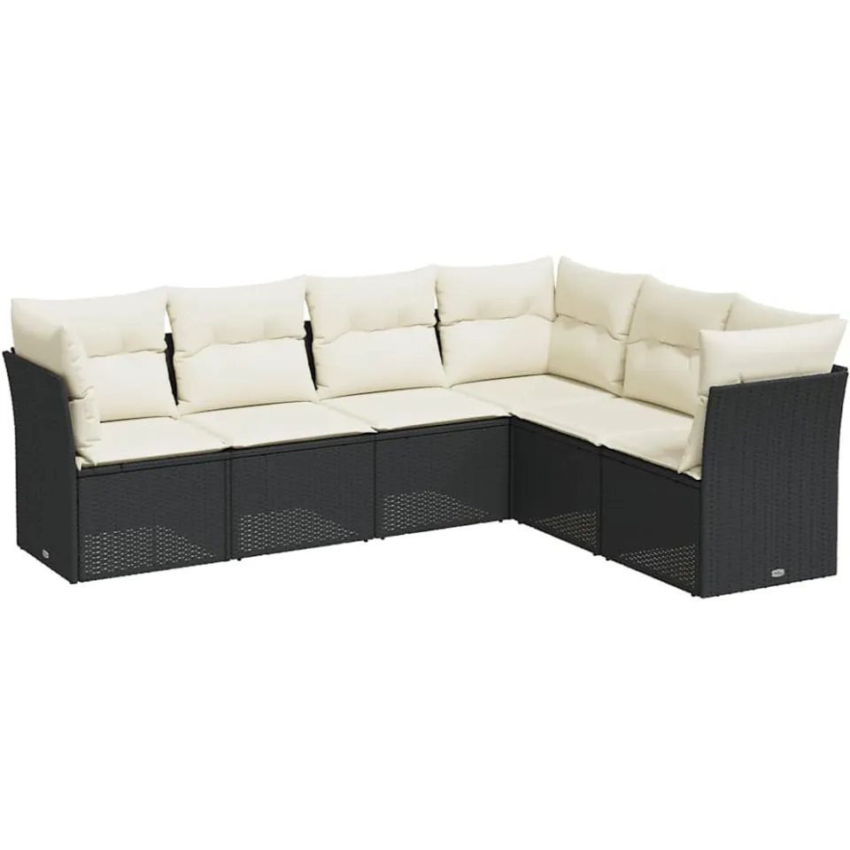 vidaXL 6-delige Loungeset met kussens poly rattan zwart