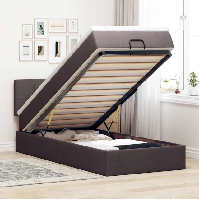 vidaXL Bed poef met matras en LED's 90x200 cm stof donkerbruin Grijs
