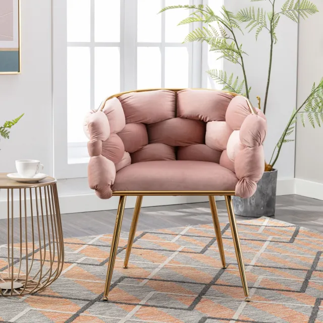 REDOM Fauteuil - Fluwelen bekleding - Armleuningen en gebogen rugleuning - Metalen onderstel - Modern - Woonkamer - Metaal en velvet - Roze - 58 x 59 x 69 cm