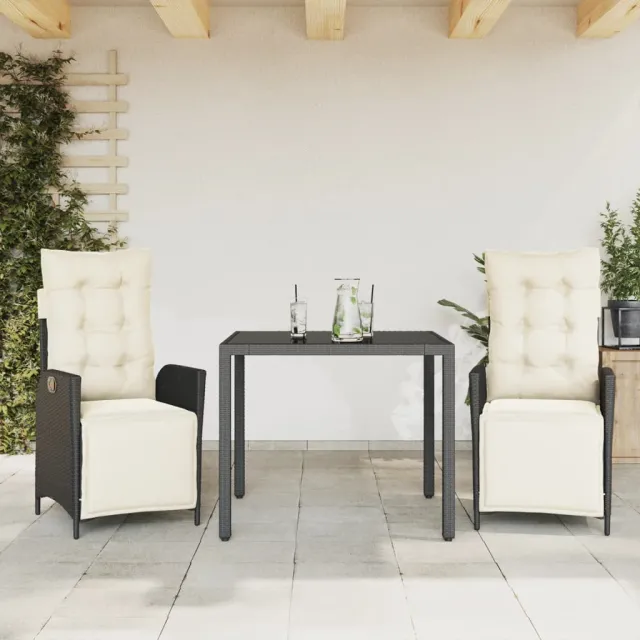 vidaXL 3-delige Tuinset met kussens poly rattan zwart, foto 2