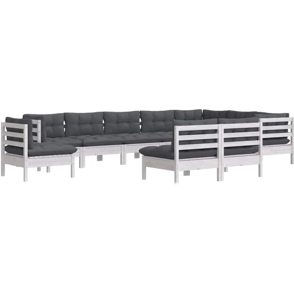 vidaXL 10-delige Loungeset met kussens massief grenenhout wit