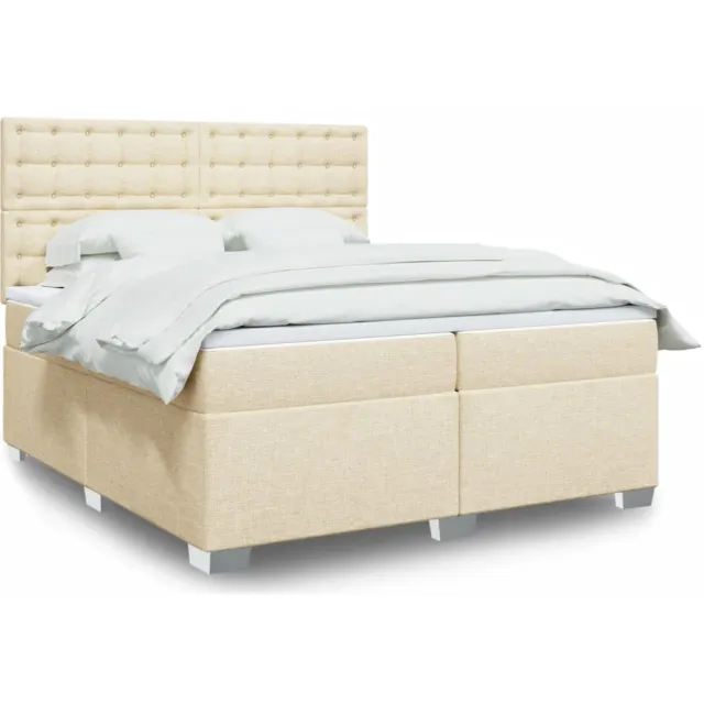 vidaXL Boxspring met matras stof crèmekleurig 200x200 cm