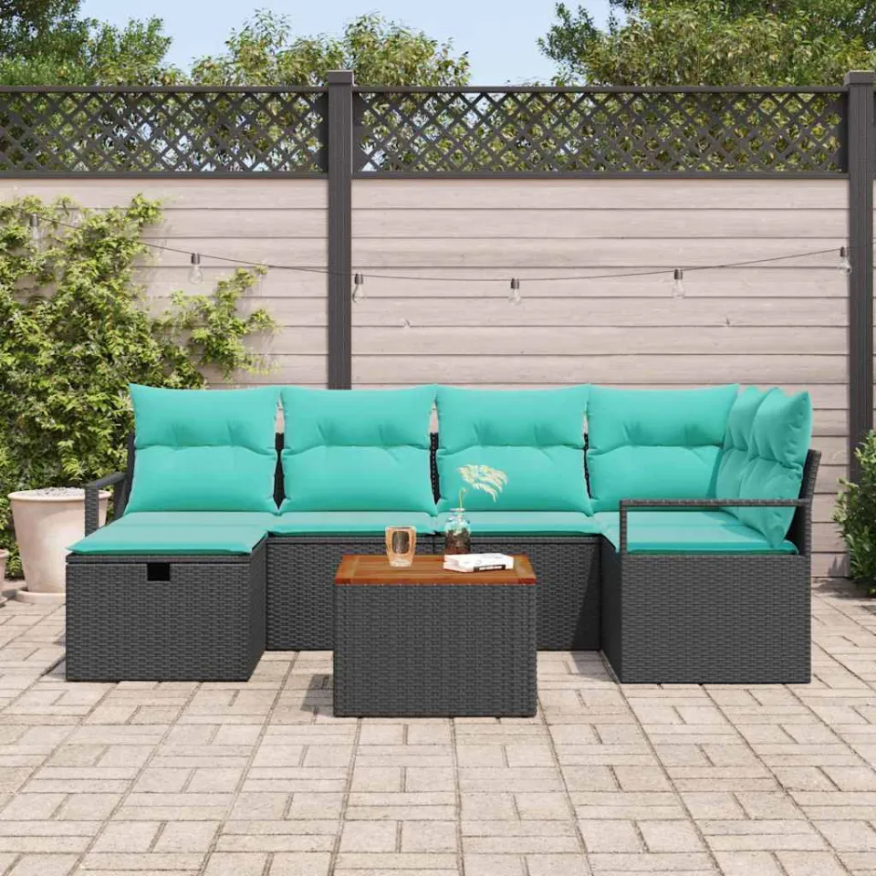 vidaXL Tuinbankenset 7 st Zwart poly rattan, foto 3