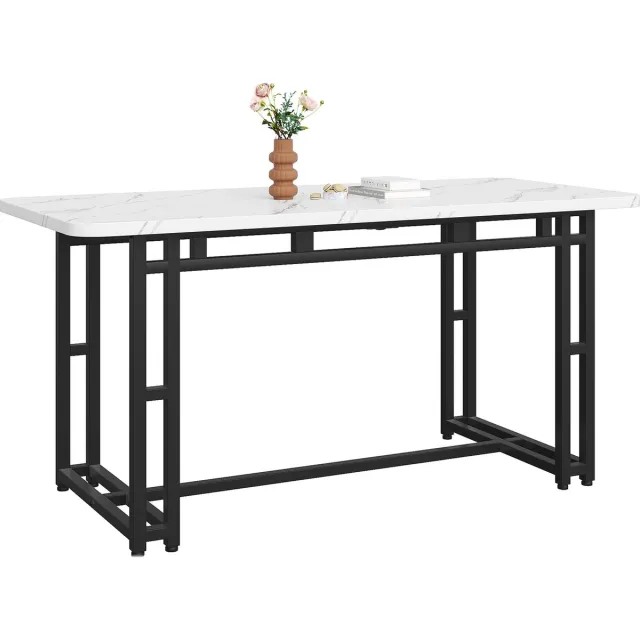 Gutent Eettafel, Wit/Zwart, MDF-Materiaal, 140x80cm Lichtgewicht Deluxe (1-st), metalen frame Rechthoekige eettafel van metalen poten voor eetkamer en woonkamer, zwarte poten