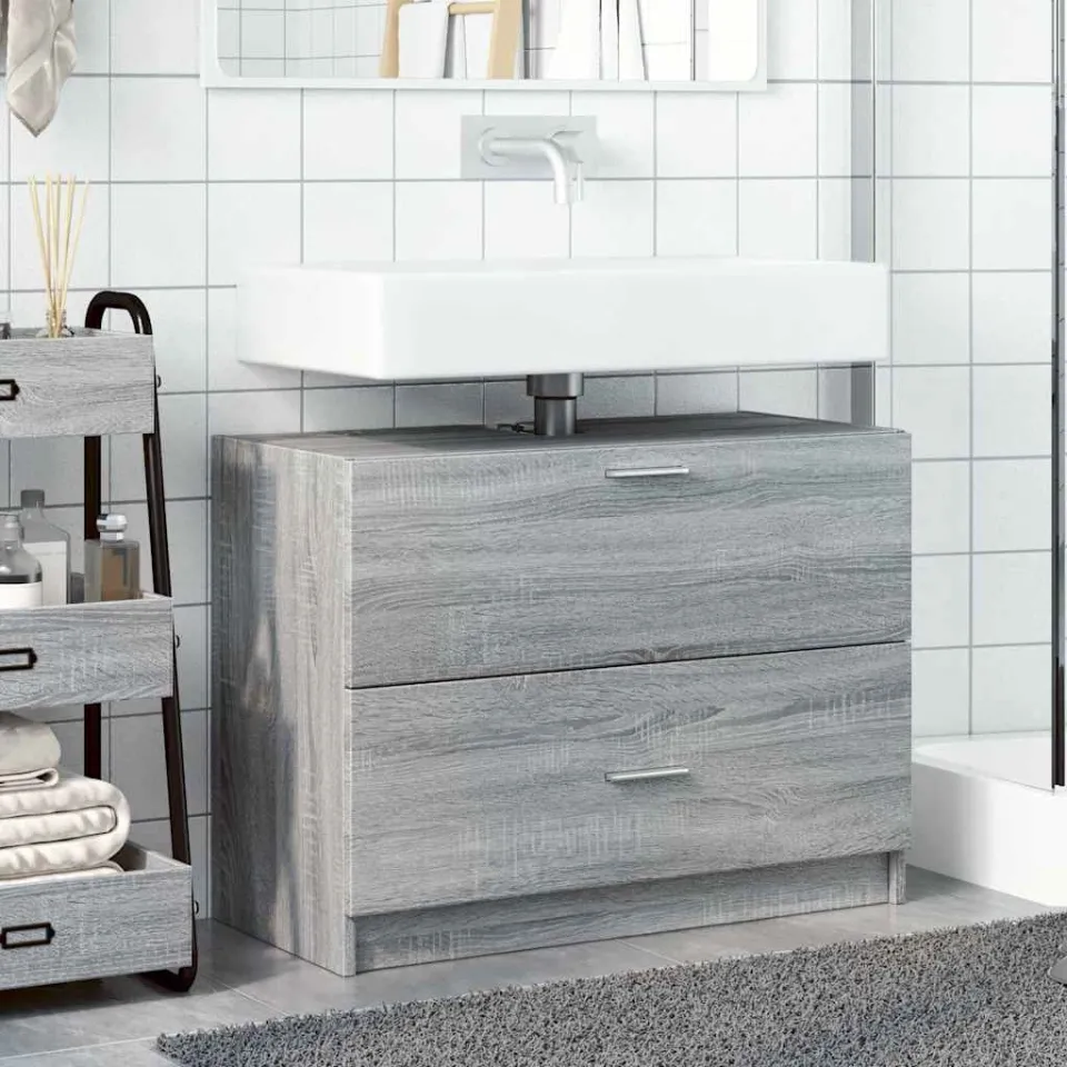 vidaXL Wastafelkast 78x37x59 cm bewerkt hout grijs sonoma eikenkleurig, foto 3