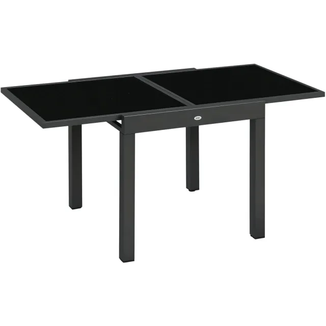 Roossentials uitschuifbare eettafel - Tuintafel - Eettafel - Voor buiten - Tafel - Voor tuin - Aluminium - Met glazen blad - Zwart