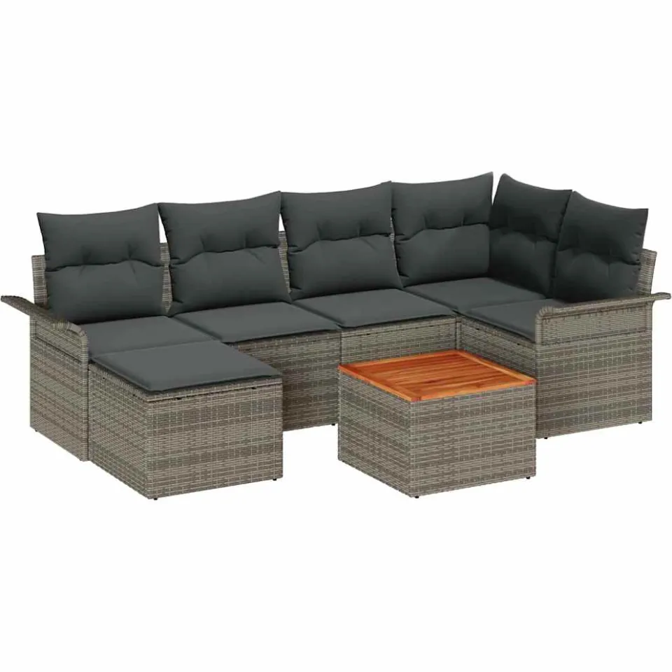 vidaXL Tuinbankenset 7 st Grijs poly rattan