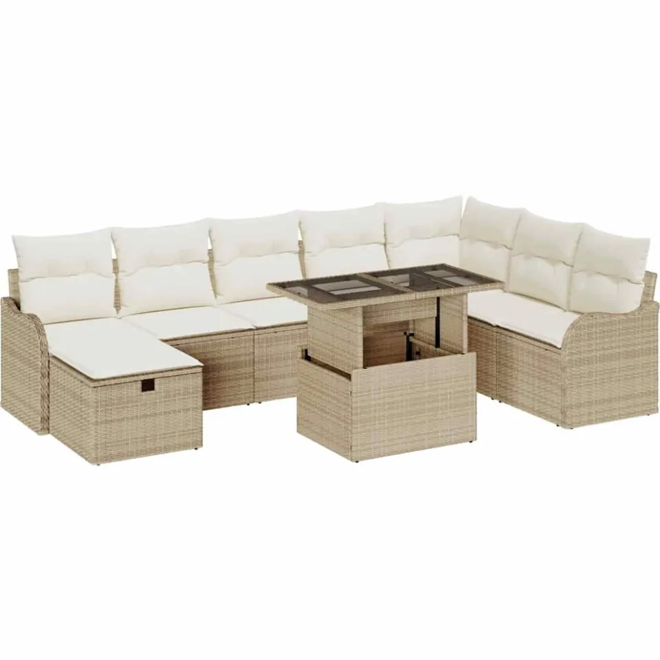 vidaXL Tuin Sofa Set 9 st Beige poly rattan