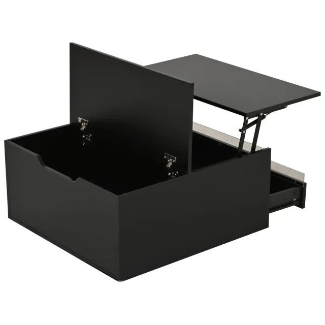 Ropilly Salontafel - Zwarte salontafel met opbergruimte - In hoogte verstelbaar - LED verlichting - 30kg draagvermogen - Woonkamer - 70x70x38 cm - Zwart