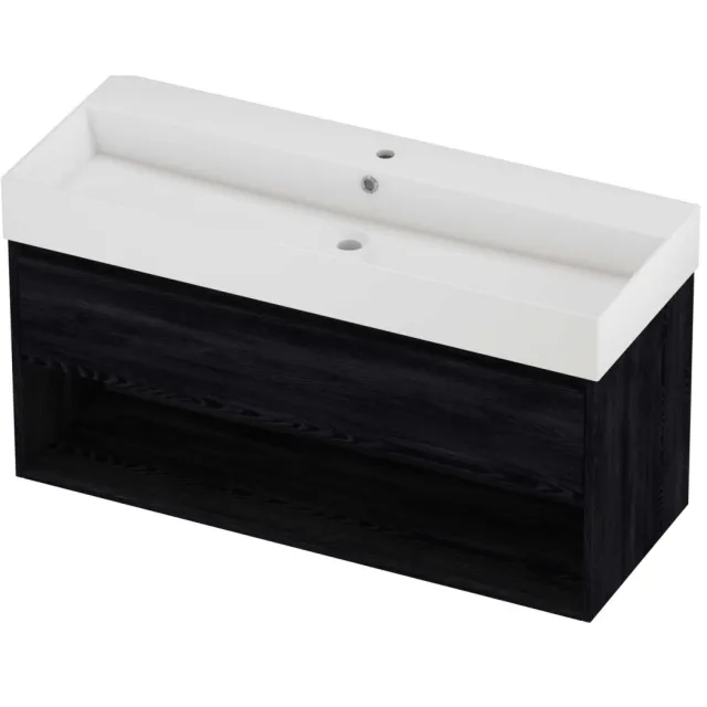 Proline Zara Badmeubelset Porselein Loft 1 Kraangat Met Schap 120x46x65 cm Glans Wit Black Oak Eiken