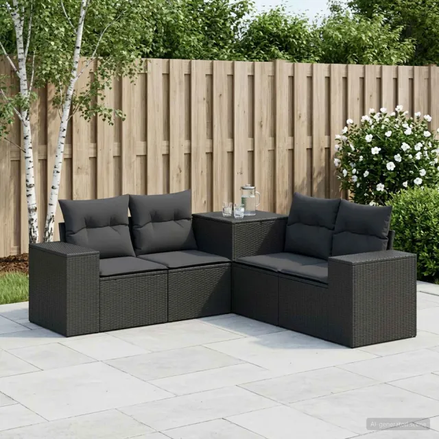 vidaXL Bankstel 5 st Zwart 200 x 200 x 85 cm Poly Rattan en Staal