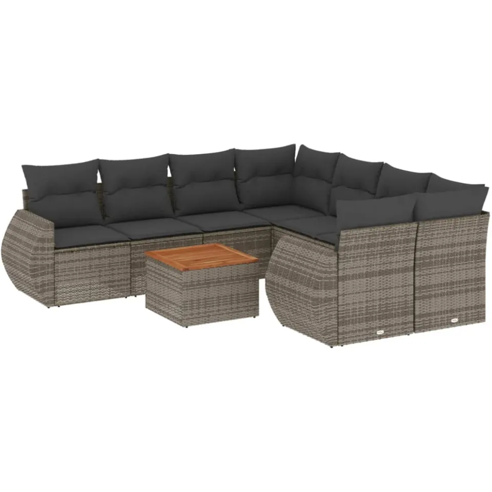 vidaXL 9-delige Loungeset met kussens poly rattan grijs, foto 3