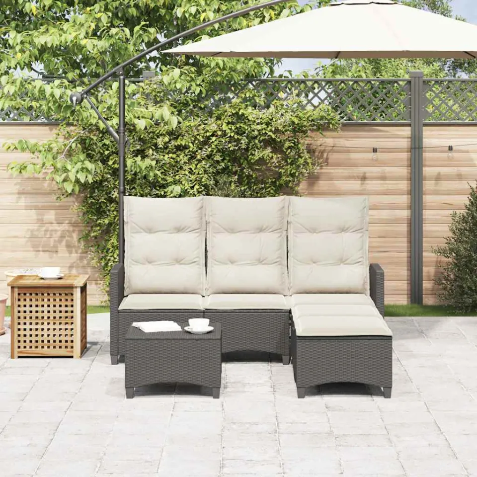 vidaXL 3-delige Tuinbankstel met kussens L-vormig poly rattan zwart, foto 3