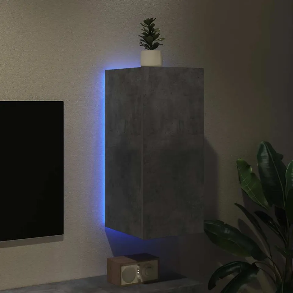 vidaXL Tv-wandmeubel met LED-verlichting 30,5x35x70 cm betongrijs grijs, foto 3