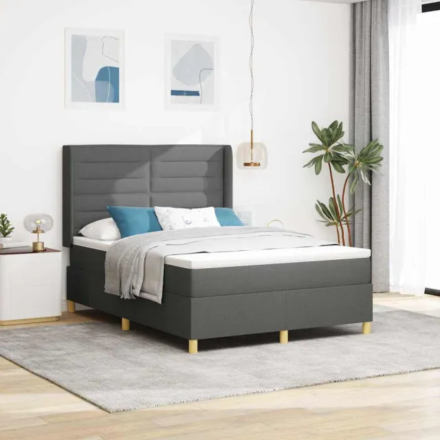 vidaXL Boxspringbed met LED-stripverlichting Grijs 140 x 190 cm Stof
