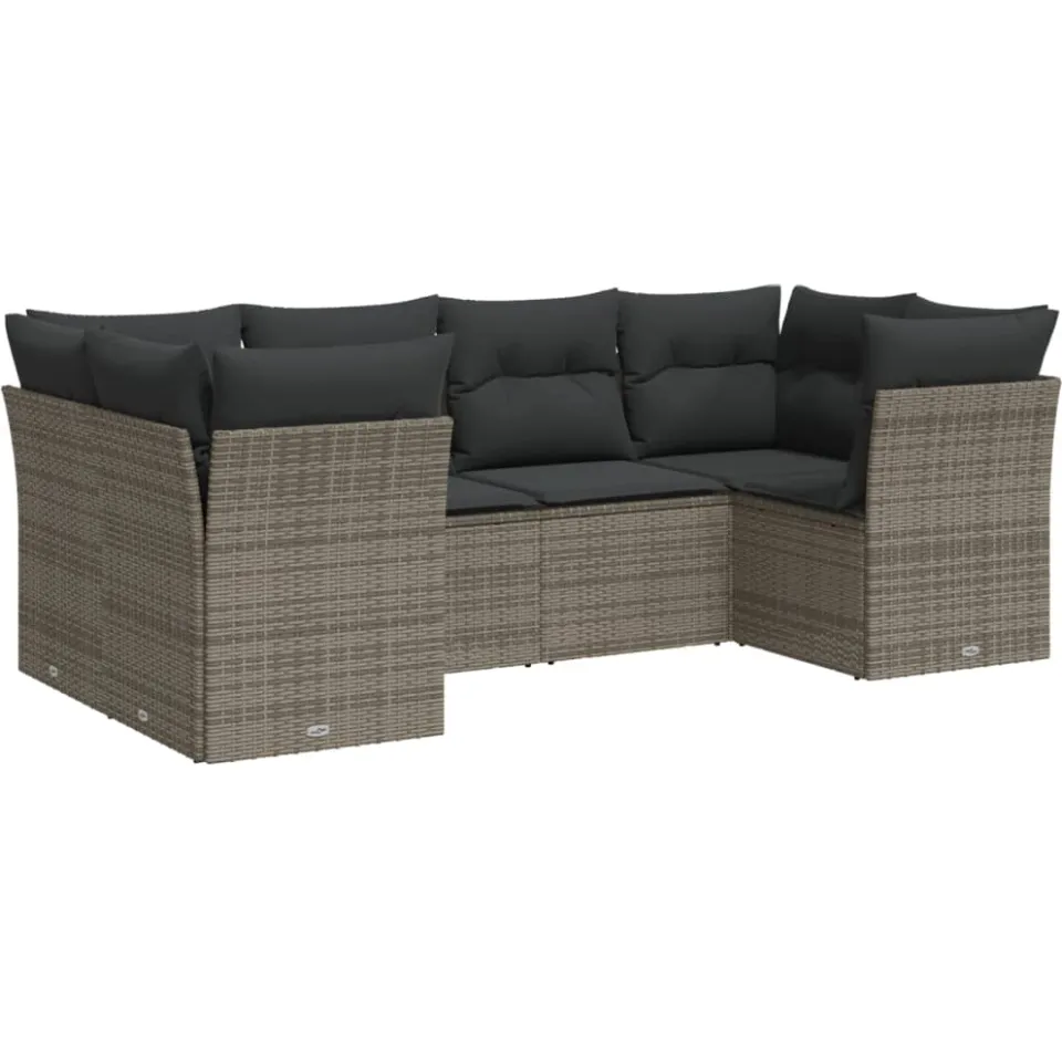 vidaXL 6-delige Loungeset met kussens poly rattan grijs