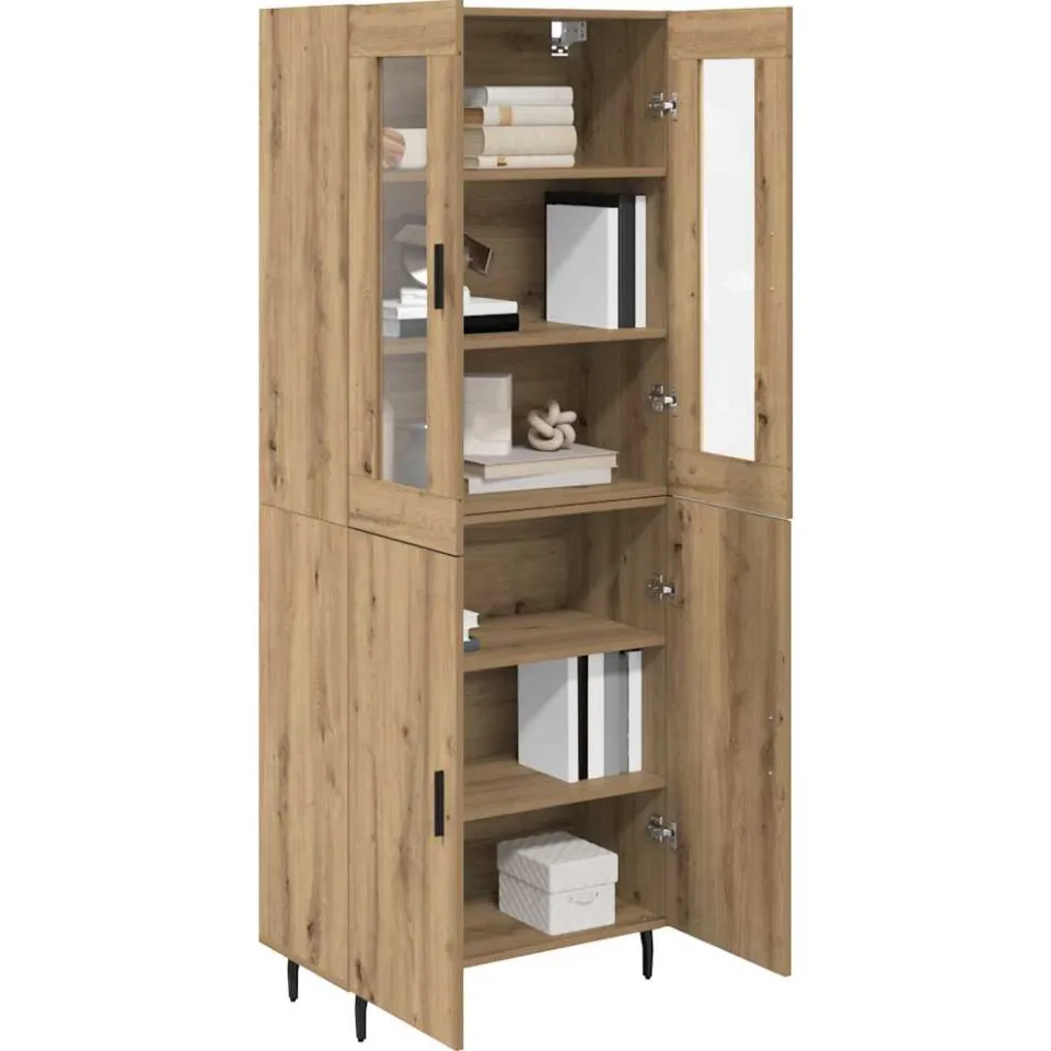 vidaXL Hoge kast 2 st Artisan Eiken 69,5 x 34 x 180 cm Bewerkt hout Bruin