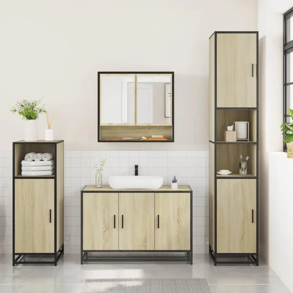 vidaXL 3-delige Badkamermeubelset bewerkt hout sonoma eikenkleurig, foto 2