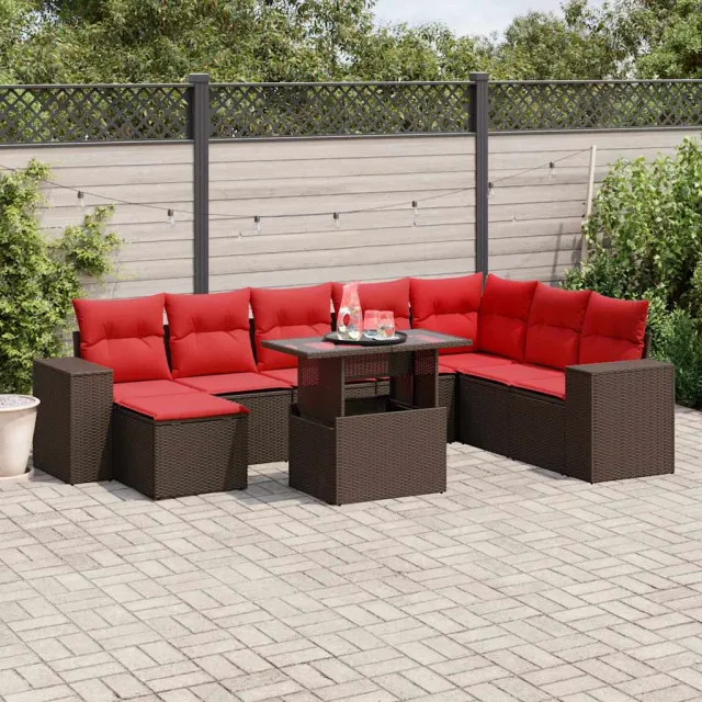 vidaXL 9-delige tuinbankset met kussens, bruin polyrotan, foto 2