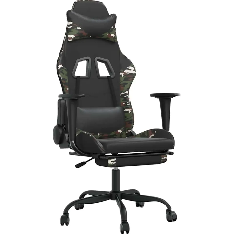 vidaXL Gamestoel met voetensteun kunstleer zwart en camouflage, foto 3