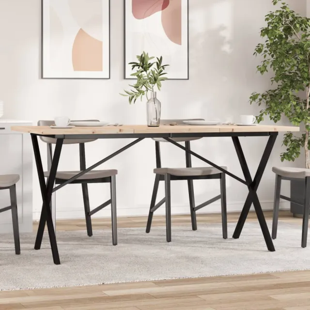 vidaXL Eettafel X-frame 160x80x75,5 cm massief grenenhout en staal Bruin