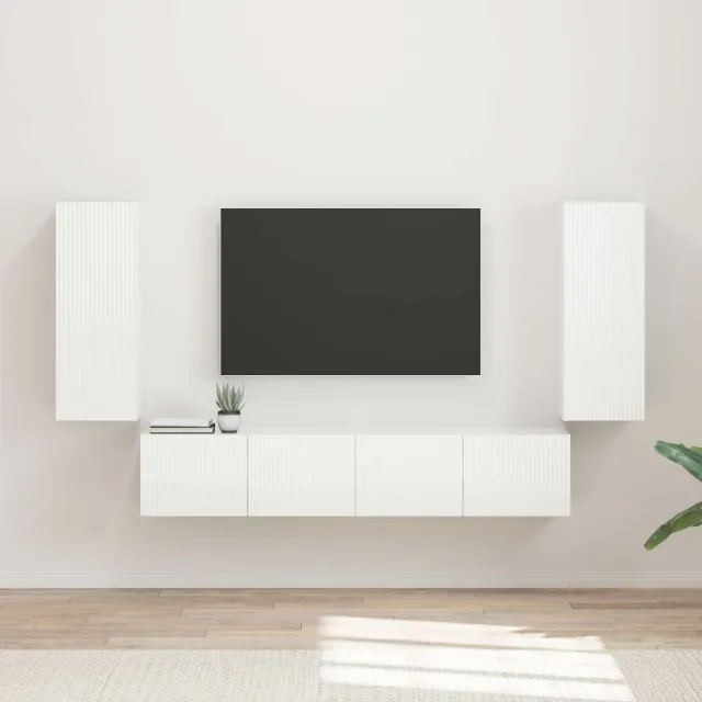 vidaXL TV Wandkast Set 4 st Hoogglans wit Bewerkt hout