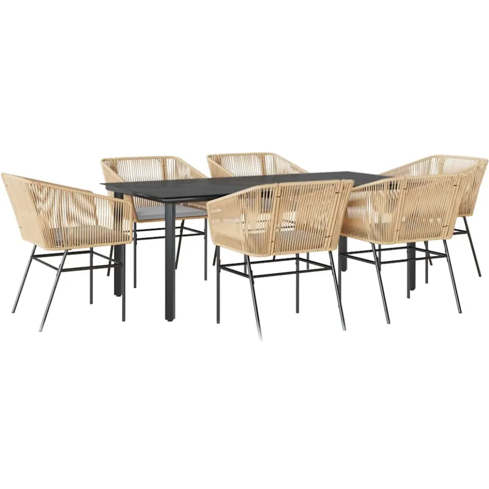 vidaXL 7-delige Tuinset met kussens poly rattan glas bruin