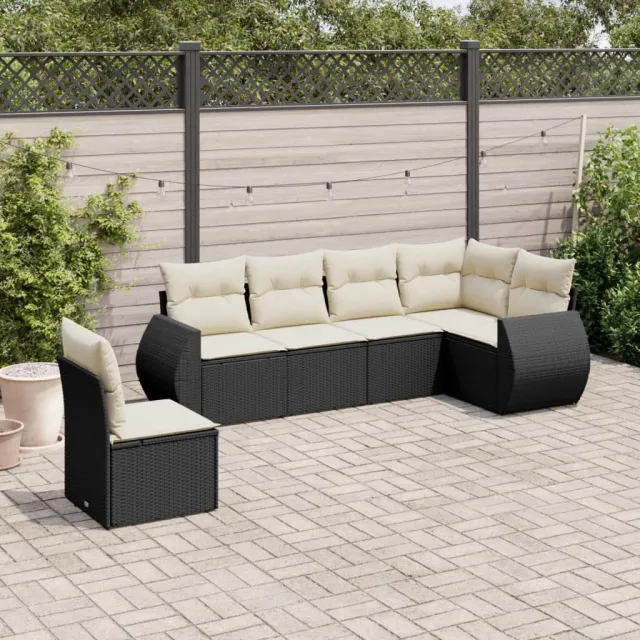 vidaXL 6-delige Loungeset met kussens poly rattan zwart, foto 2