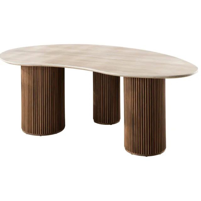 Nest of Nora Eettafel Nino - 215 cm - Niervormig 3D keramiek travertijn-stijl Bruin