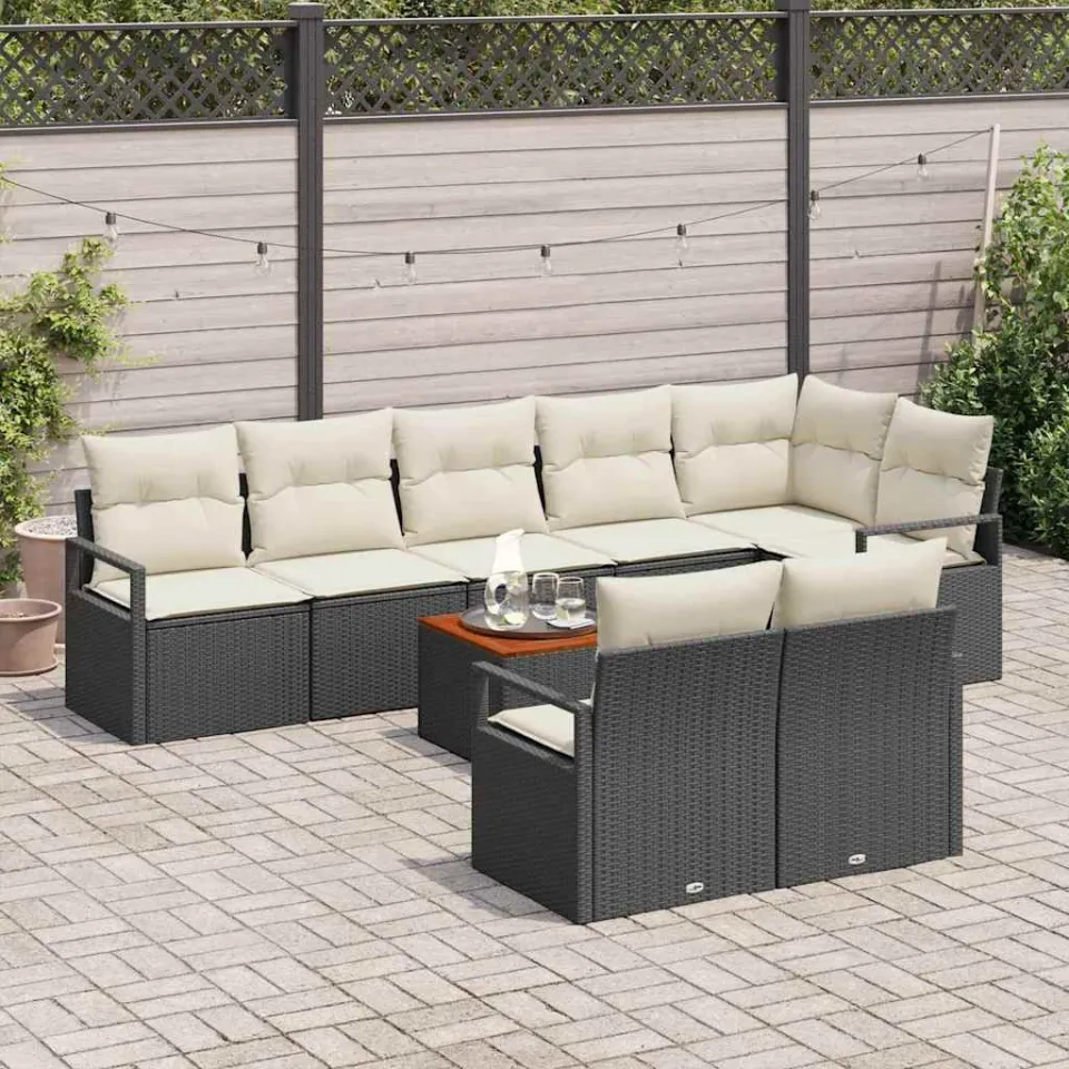 vidaXL Tuinbankenset 9 st Zwart poly rattan, foto 3