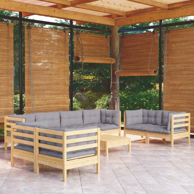 vidaXL 9-delige Loungeset met grijze kussens massief grenenhout grijs, foto 2