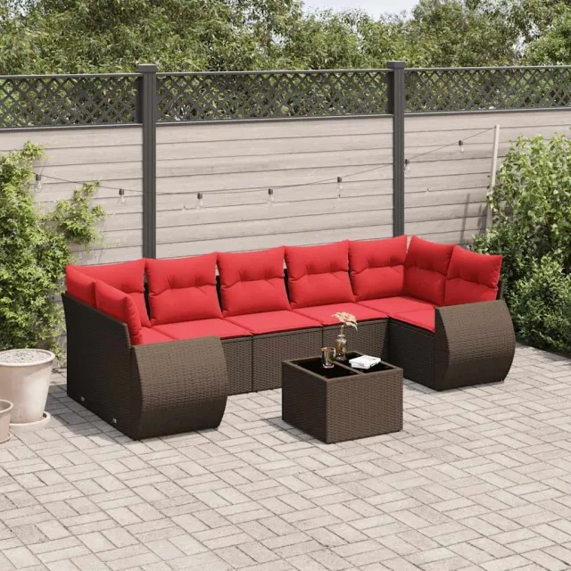 vidaXL 8-delige tuinbankset met kussens, bruin polyrotan, foto 2