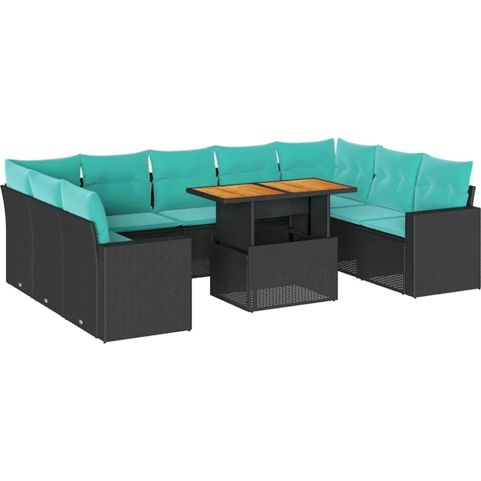 vidaXL 10-delige Loungeset met kussens poly rattan zwart