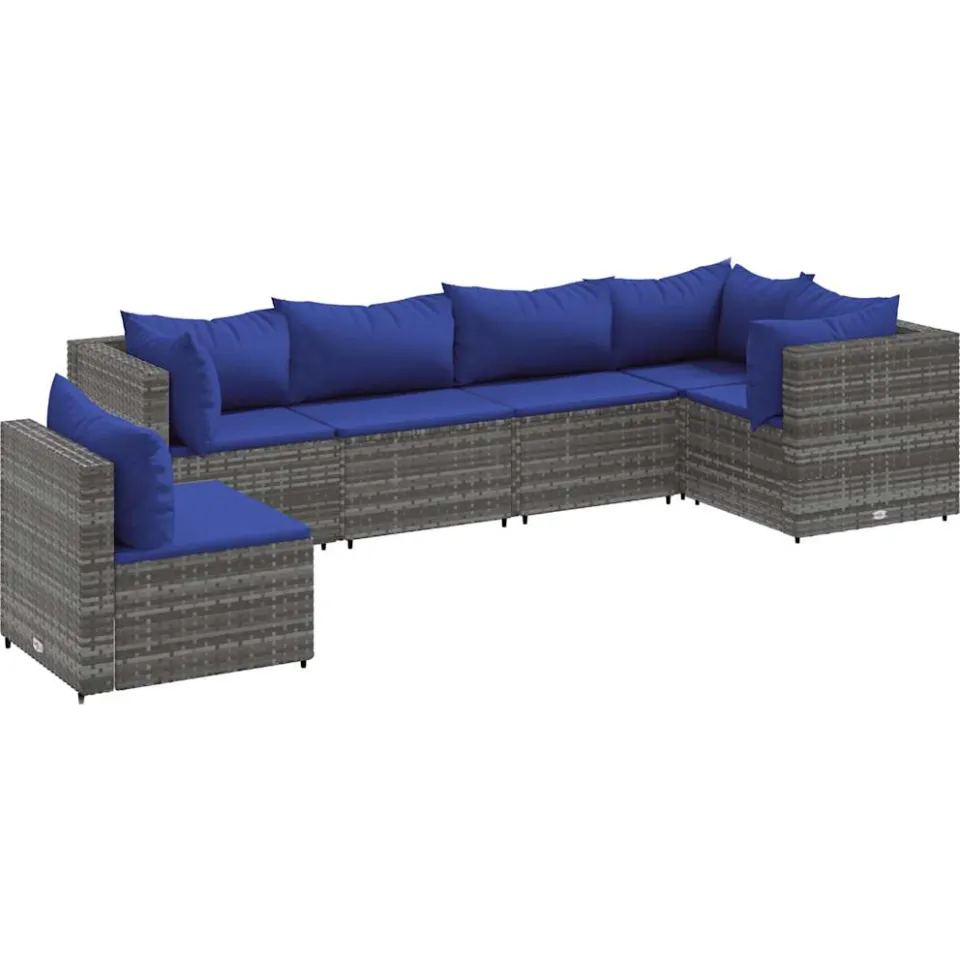vidaXL 6-delige Loungeset met kussens poly rattan grijs, foto 3
