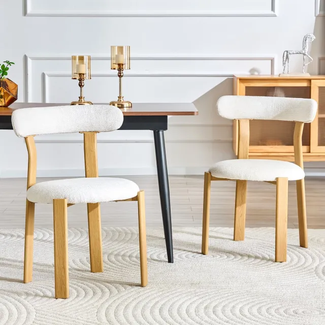 Clruro Eetkamerstoelen - 2 Stuks - Ergonomische Rug met Antislip Poten - Bouclé - Wit