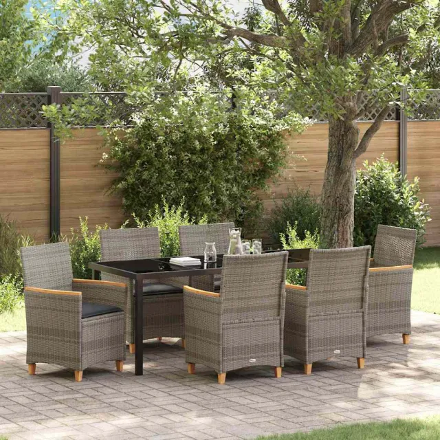 vidaXL Tuin eettafelset 7 st Grijs poly rattan, foto 2