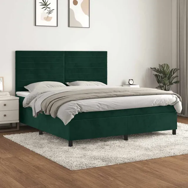 vidaXL Boxspring met matras fluweel donkergroen 160x200 cm groen
