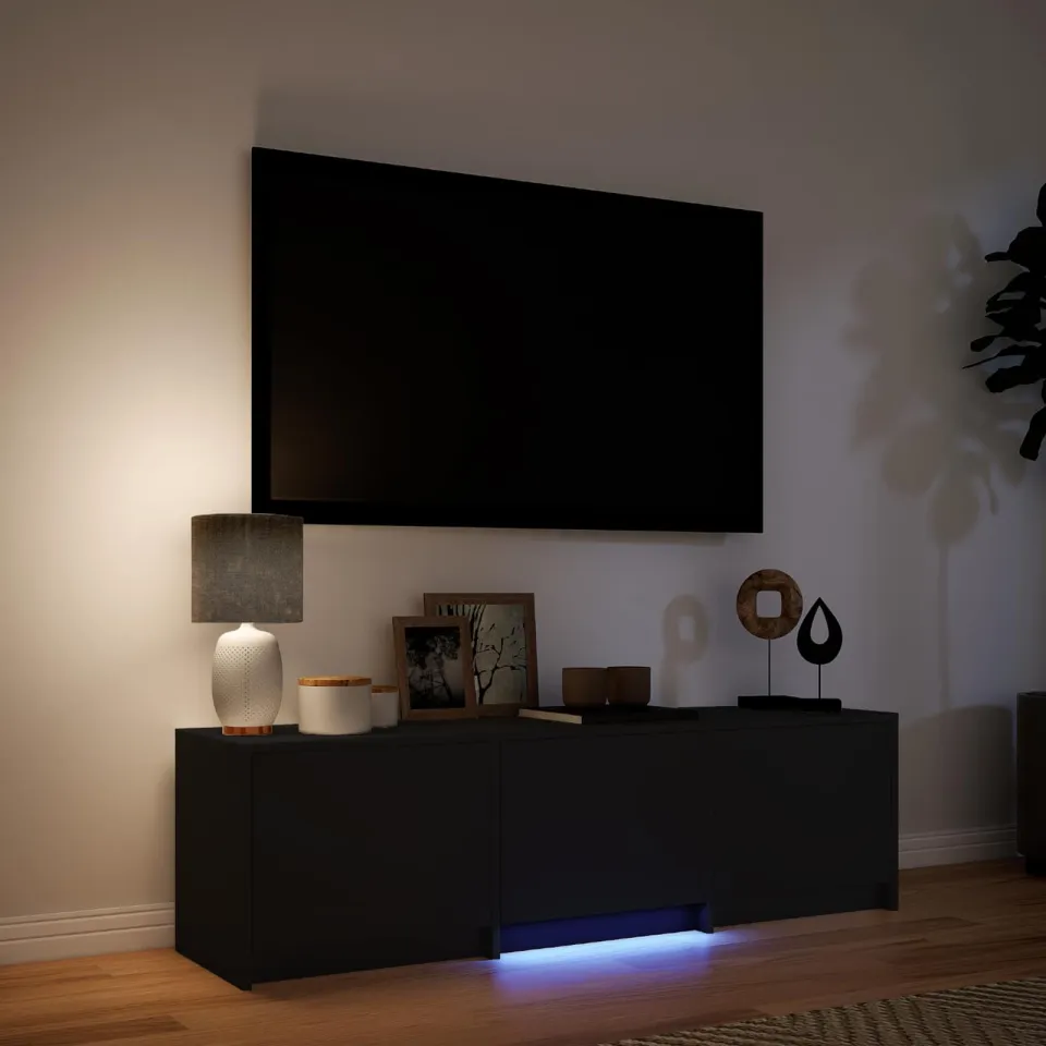 vidaXL TV-kast met LED 140 x 34 x 40 cm Zwart Geconstrueerd hout, foto 4