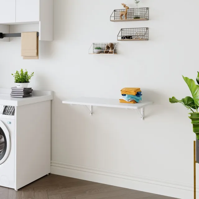 MIVRAY Wandtafel - Opklapbaar En Ruimtebesparend - Voor Wasruimte Keuken En Thuiswerkplek - MDF En Metaal - Wit - 80x40x18,5 Cm